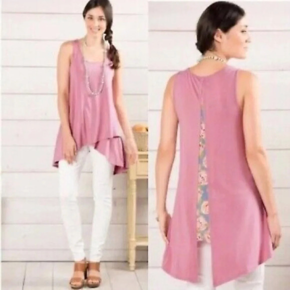 Matilda Jane Secret Garden Tunic Sleeveless Dusty Rose Split Back tank - Picture 1 of 11